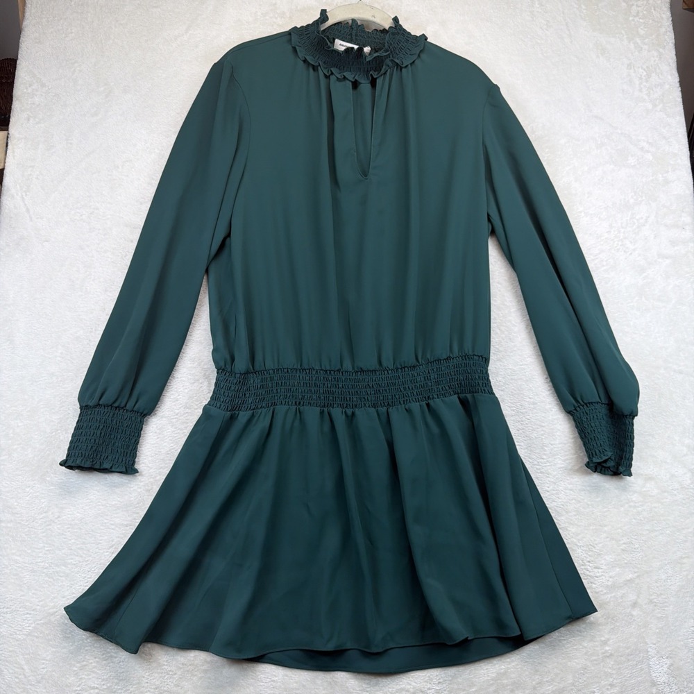 Amanda Uprichard Green Mini Dress M Ruffle Smocked Long Sleeve Cocktail Party